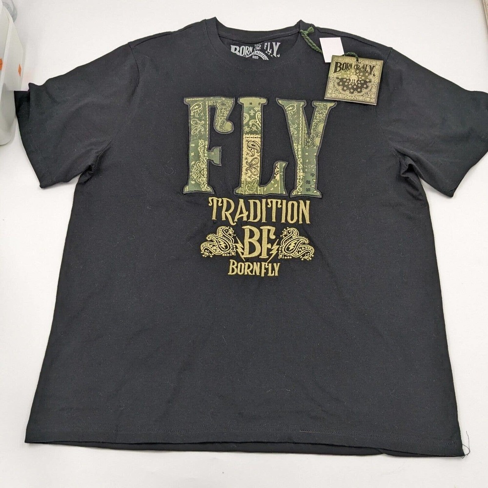 Born Fly Women's Size XL Short Sleeve Embroidered Green Paisley T-shirt - Picture 3 of 9